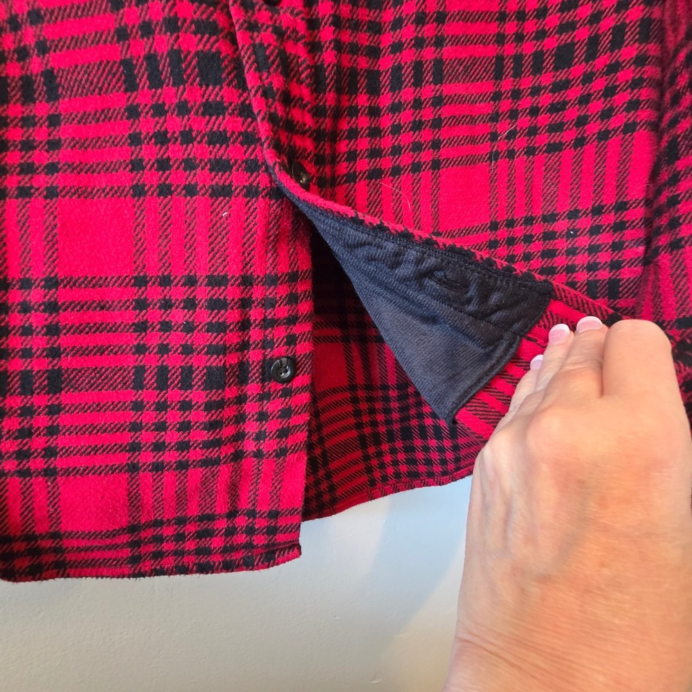 Woolrich Flannel Shirt Mens M Red Black Plaid Wool Blend Heavyweight - Picture 6 of 12